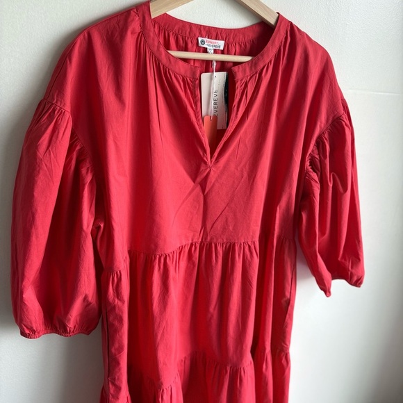 EVEREVE Sundry The Anywhere Babydoll Dress 3 Red Tiered Balloon Sleeves Cottage - Picture 7 of 11